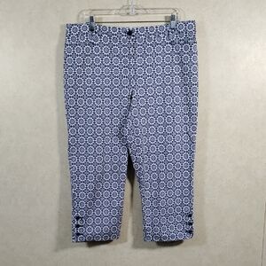 04535 Talbots navy & white floral Perfect Skimmer cotton pants 14